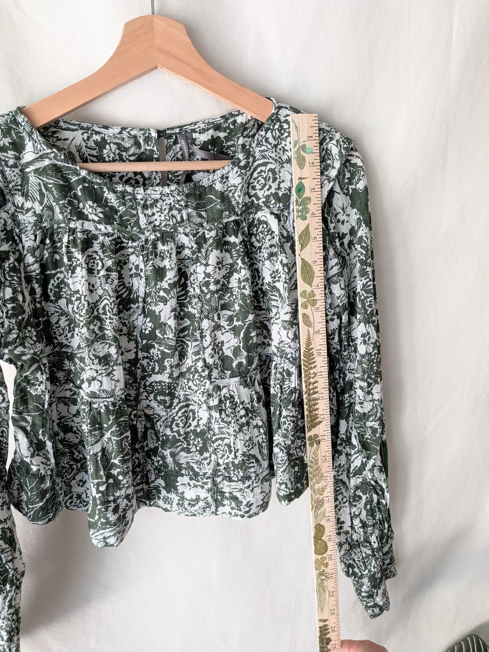 Anthropologie Olive Green Floral Smock Blouse